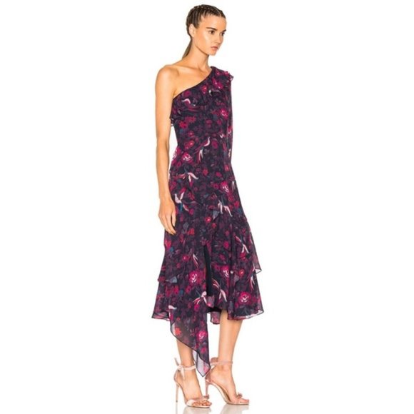 Anthropologie Tanya Taylor 100% Silk Floral Ruffled Slit Isua Midi Dress Formal - Picture 3 of 10